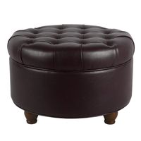 Brown Faux Leather Tufted Round Storage Ottoman