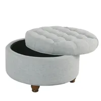 Light Blue Tufted Round Storage Ottoman