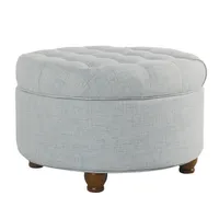 Light Blue Tufted Round Storage Ottoman