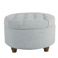 Light Blue Tufted Round Storage Ottoman