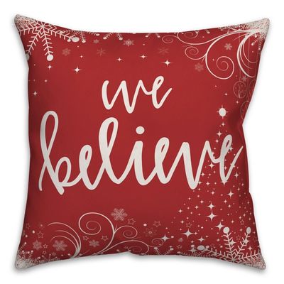 Red and White We Believe Outdoor Pillow