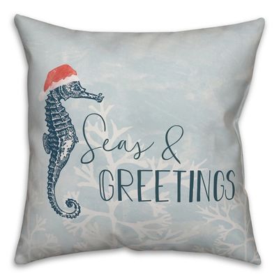 Blue Seas and Greetings Seahorse Pillow