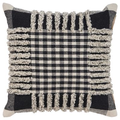 Black Check Textured Pillow