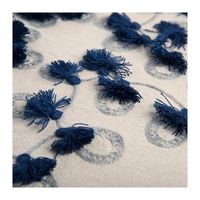 Blue and Gold Floral Fringe Pillow