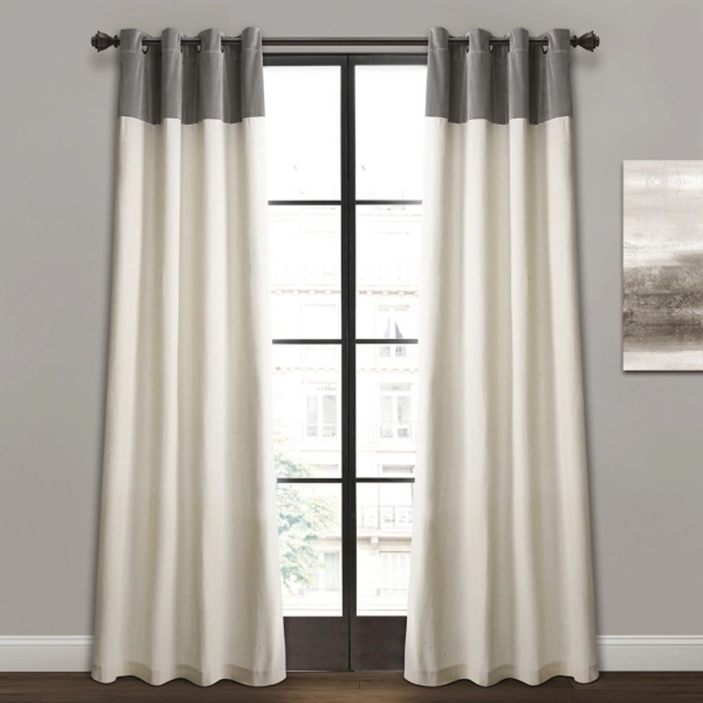 Gray and Ivory Millie Curtain Panel Set, 84 in.