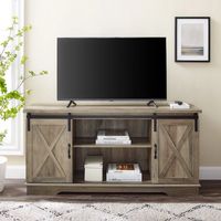 Sliding Barn Door Open Shelf Gray Wash TV Stand