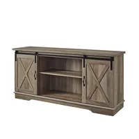 Sliding Barn Door Open Shelf Gray Wash TV Stand