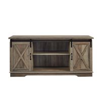 Sliding Barn Door Open Shelf Gray Wash TV Stand