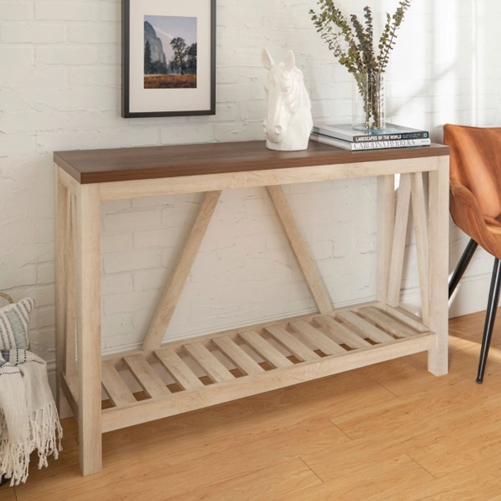 Walnut and Whitewash A-Frame Console Table