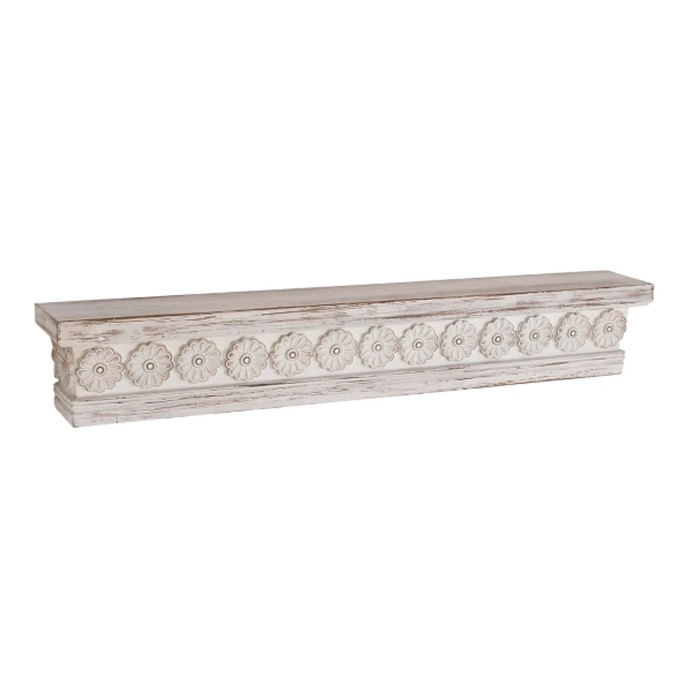 Ornate Farmhouse Wooden Wall Shelf, 36 in.