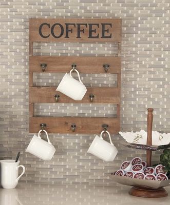 Coffee Metal and Wood Plank Wall Hooks