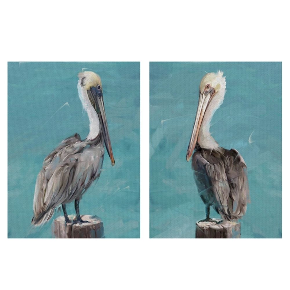 Pelican Perch I & II Canvas Art Prints, Set of 2