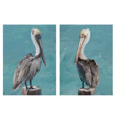 Pelican Perch I & II Canvas Art Prints, Set of 2