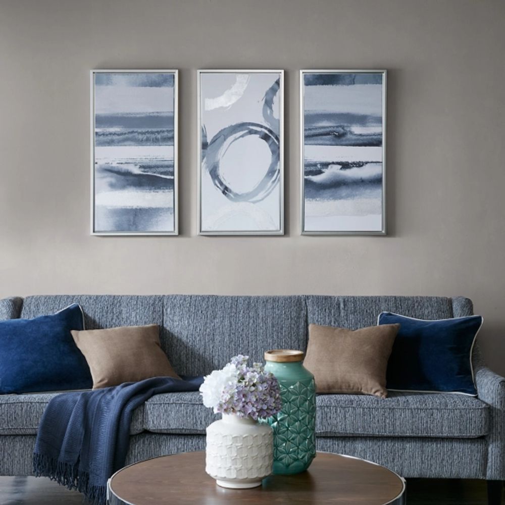 Abstract Gray Framed Canvas Art Prints, Set of 3