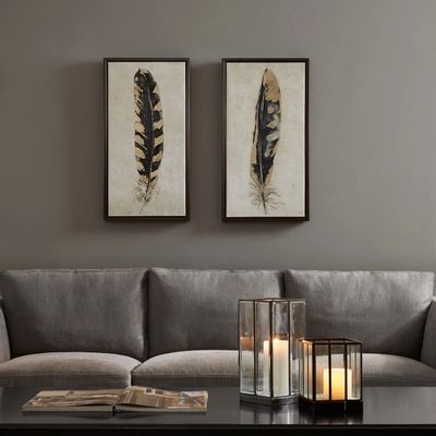 Gilded Feathers Canvas Art Prints, Set of 2