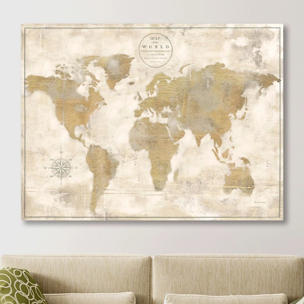 Cream Rustic World Map Giclee Canvas Art Print