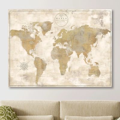 Cream Rustic World Map Giclee Canvas Art Print
