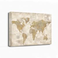 Cream Rustic World Map Giclee Canvas Art Print