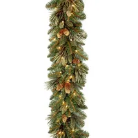 Pre-Lit Carolina Pine Garland with Flocked Cones