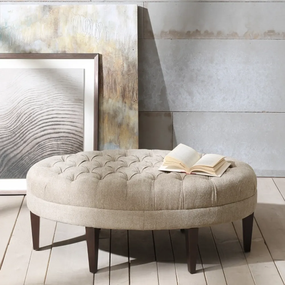 Cory Tufted Natural Linen Ottoman