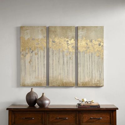 Golden Sandy Forest Canvas Art Prints, Set of 3