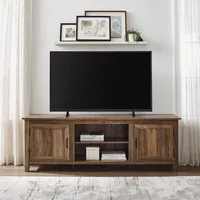 Rustic Oak Wood Grooved Door TV Stand