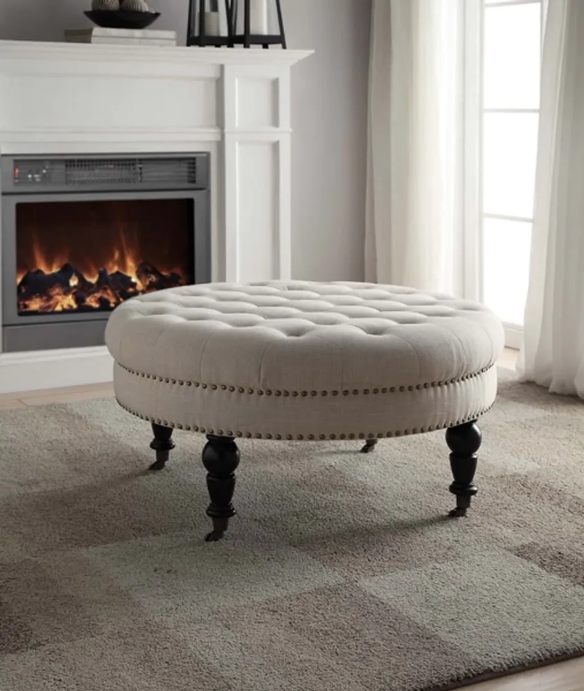 Charlotte Tufted Round Natural Ottoman