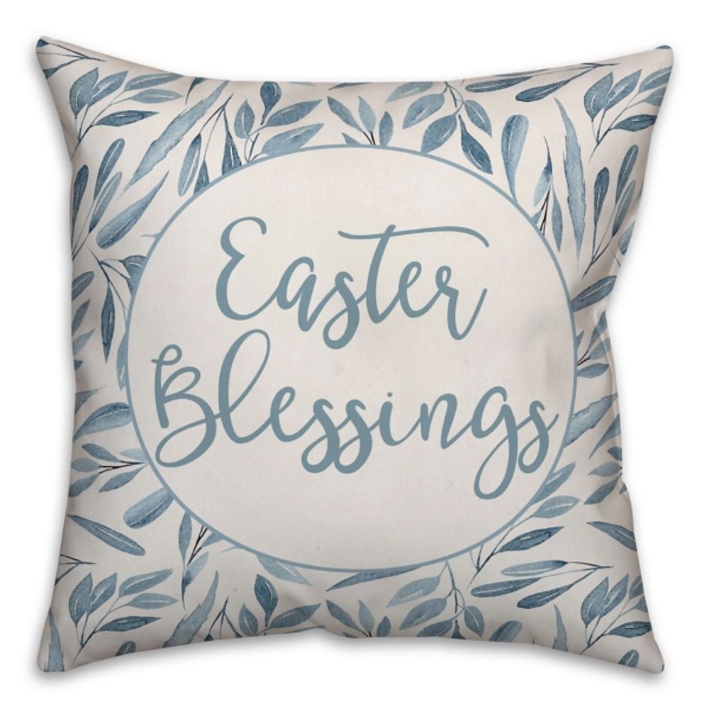 Blue Easter Blessings Floral Pillow