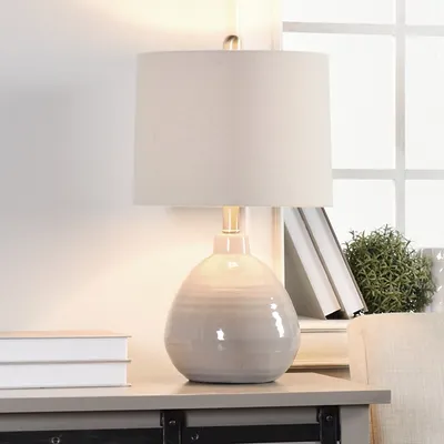 Gray Ribbed Ceramic Table Lamp