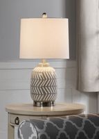 Gray and White Etched Table Lamp