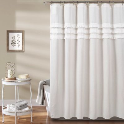 White Ciel Tassel Shower Curtain