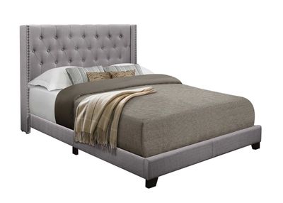 Gray Upholstered Button Tufted Wing King Bed