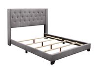 Gray Upholstered Button Tufted Wing King Bed