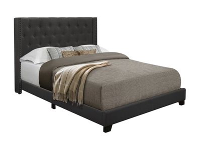 Dark Gray Upholstered Button Tufted Wing King Bed