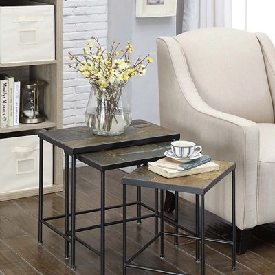 Metal Nesting Slate Top Accent Tables, Set of 3
