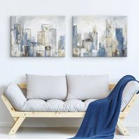 Blue City Canvas Art Prints, Set of 2