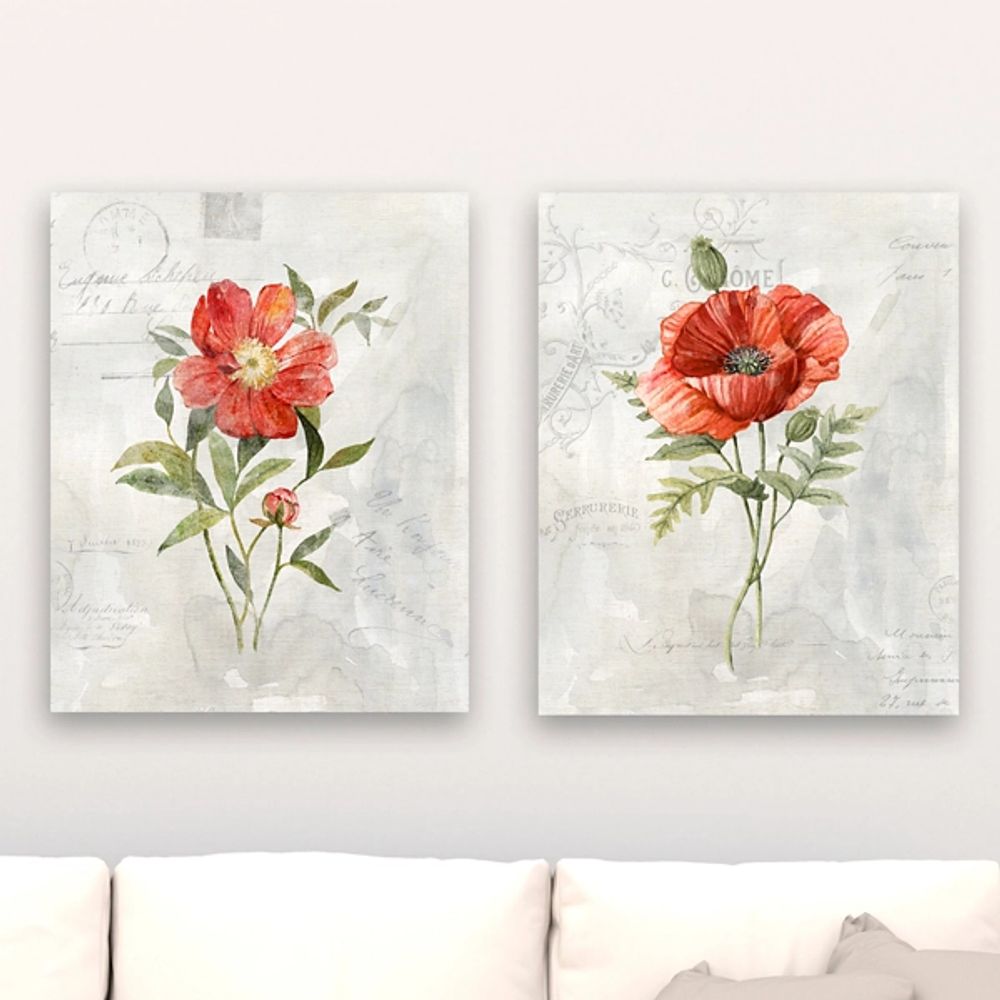 Linen Peony Giclee Canvas Art Prints, Set of 2