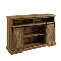 Rustic Oak Sliding Barn Door Highboy TV Stand