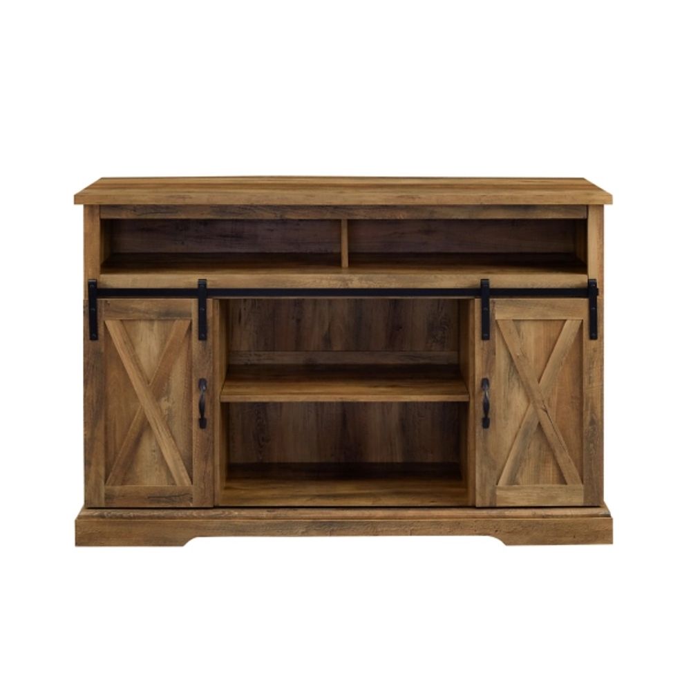 Rustic Oak Sliding Barn Door Highboy TV Stand