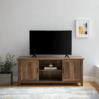 Rustic Oak Grooved Door TV Stand