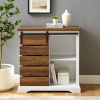 Slatted Sliding Barn Door White and Oak Cabinet