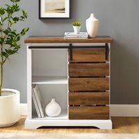 Slatted Sliding Barn Door White and Oak Cabinet