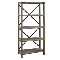 Gray Wash Metal X Frame Back Bookshelf