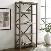 Gray Wash Metal X Frame Back Bookshelf