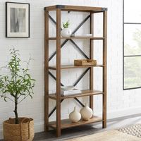 Rustic Oak Metal X Frame Back Bookshelf