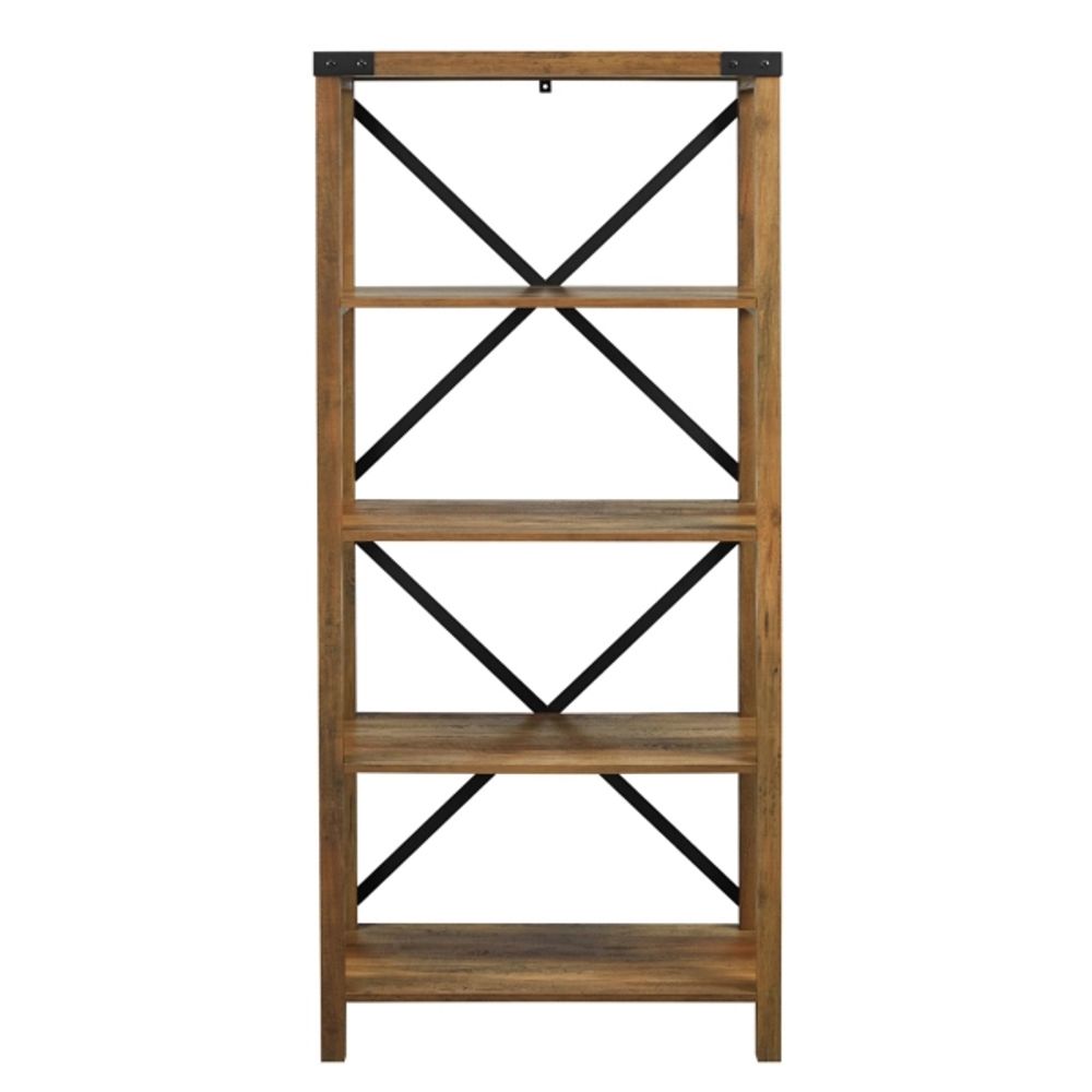 Rustic Oak Metal X Frame Back Bookshelf