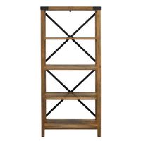 Rustic Oak Metal X Frame Back Bookshelf