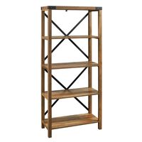 Rustic Oak Metal X Frame Back Bookshelf