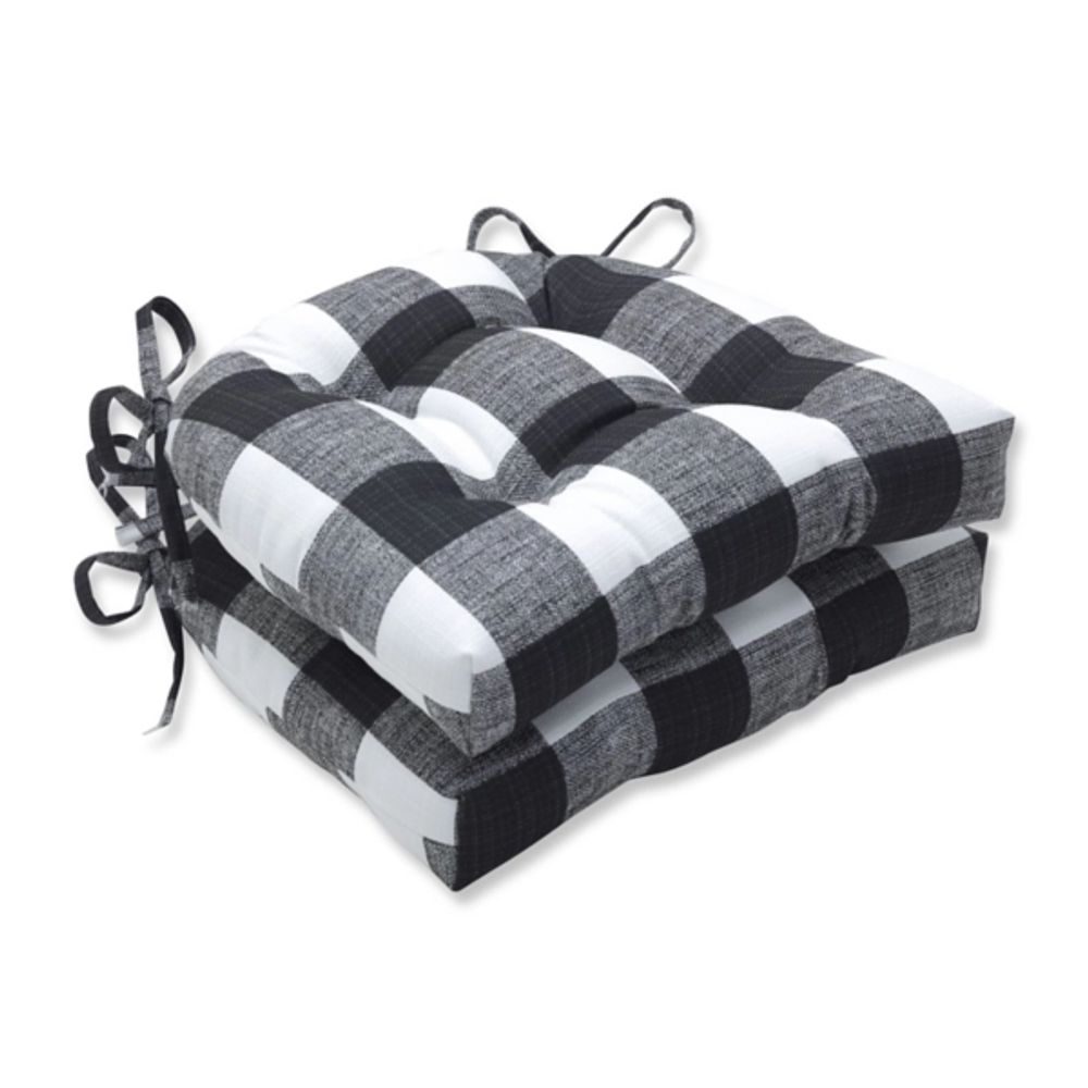 Black Buffalo Check Outdoor Chair Pads, Set of 2