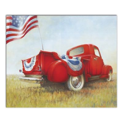 Red Truck with American Flag Canvas Art Print